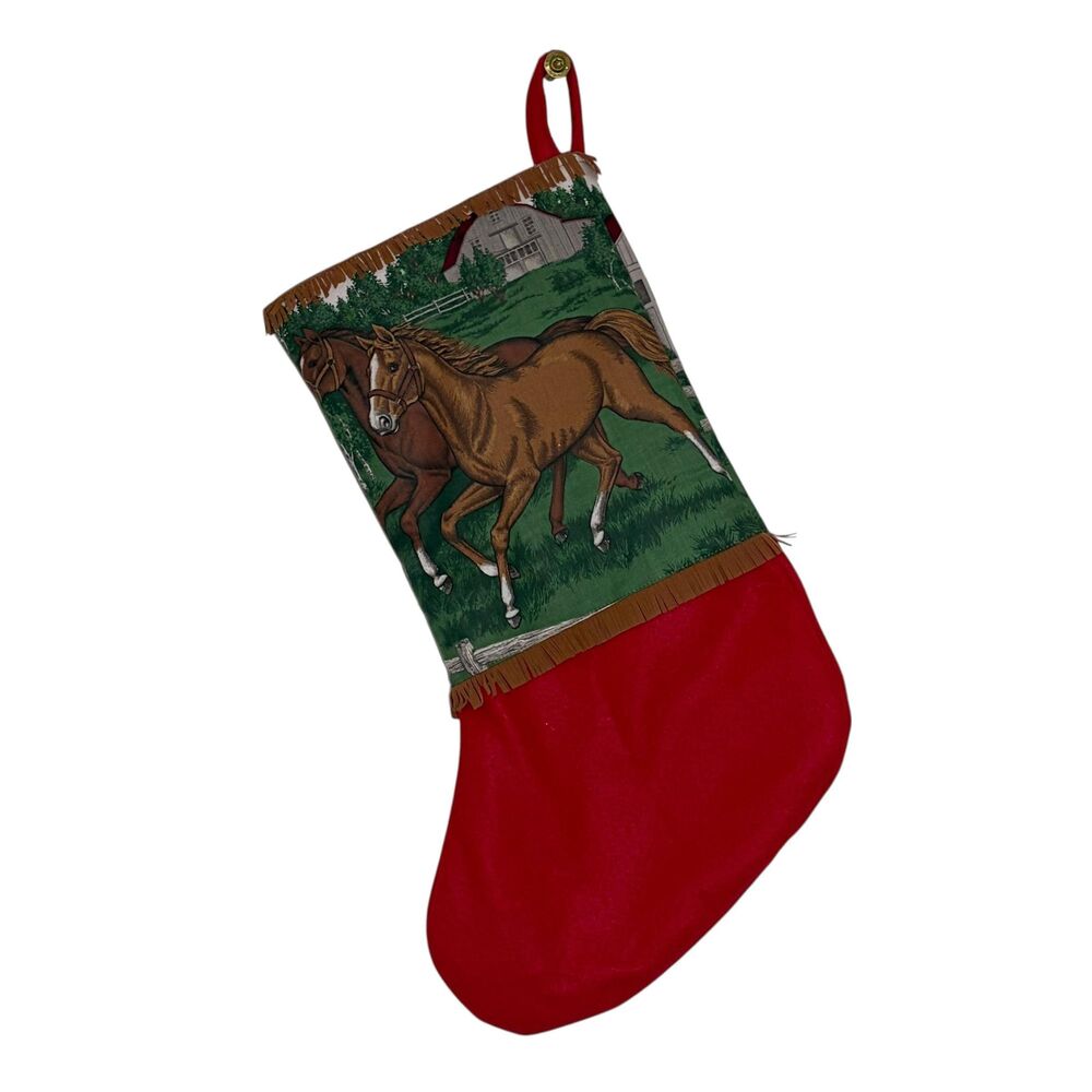 Set of 2 Handmade Christmas Stockings: Vintage Horse and Colt Red Brown - Picture 4 of 4